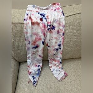 Old Navy Active White Leggings with Pink and Blue Tie-Dye Accents